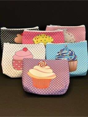 Choice of Cupcake Print Polka Dot Coin Pouch Purse Card Case Keychain Multicolor